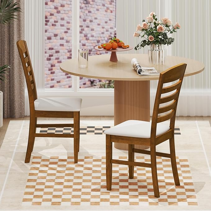Giantex Wooden Dining Chairs Set of 4, Upholstered Kitchen Side Chairs w/Rubber Wood Frame & High Ladder Back, Padded Seat, Farmhouse Armless Dinette Chairs for Dining Room, Living Room