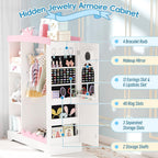 Betterhood Kids Closet with Jewelry Cabinet, Princess Dress Storage with Shelves&Mirror, Costumes Wardrobe Closet with Hanging Rack for Toddlers,Organizer for Bedroom (White)