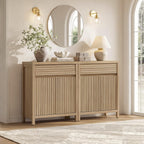SICOTAS 29" Fluted Buffet Cabinet with Drawer, Modern Storage Cabinet | Elegant Fluted Design, Handle-Free, Adjustable Shelf, 1.38" Thick Panels, Living Room, Kitchen & Entryway, 1 PCS, Light Oak