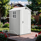 Devoko 4x4 FT Outdoor Shed, Compact & Secure Plastic Resin Storage with Lockable Door, Features Built-in Floor & Window for All-Weather Garden, Patio, and Poolside Organization, Light Gray