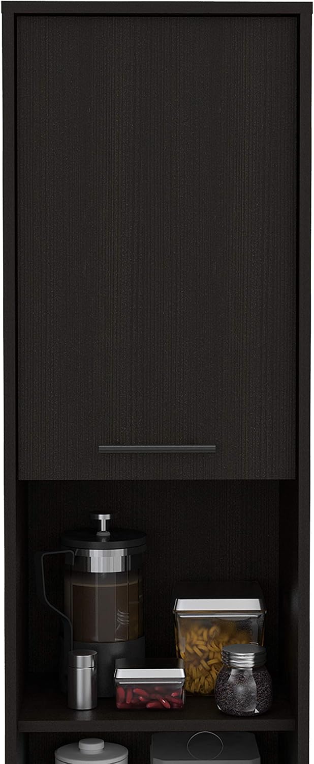 Modern Kitchen Pantry, Black Storage Cabinet with 2 Cabinets, 2 Doors and 2 O...