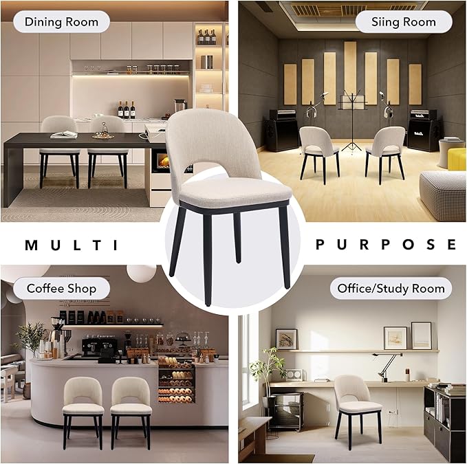 Wooden Dining Chairs Set of 6, Upholstered Kitchen Dining Room Chair, Modern Linen Fabric hollowed out Dinner Chair with Leveling Feet/hollowed out Backrest Support for Dining Room, Living,Beige