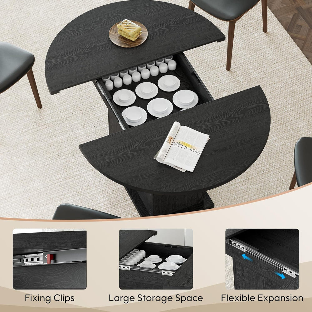 43.3in-59in Extendable Round Dining Table for 4-8, Modern Expandable Kitchen ...