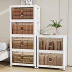 Storage Bins with Lids and Wheels, Collapsible Bathroom Storage Cabinet with Clear Doors, Plastic Stackable Closet Organizers and Storage Containers White 628 QT