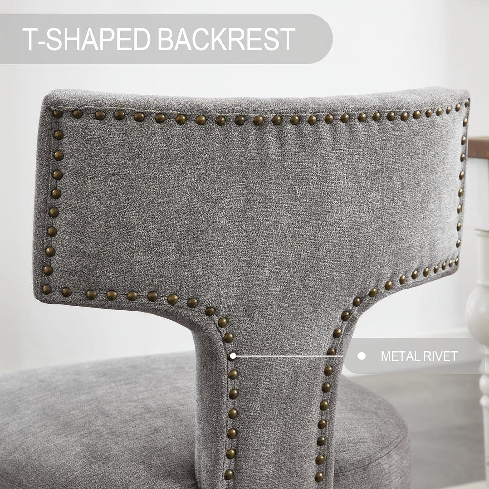 Dining Chair Set of 2 Linen Fabric Curved Backrest Farmhouse Mid Century Acce...