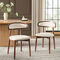 HULALA HOME Dining Chairs Set of 2 Mid-Century Modern Fabric Upholstered Dining Room Chairs Kitchen Side Chair with Open Curved Back, Walnut Rubber Wood Legs, Dinner Chairs for Living Room, Beige