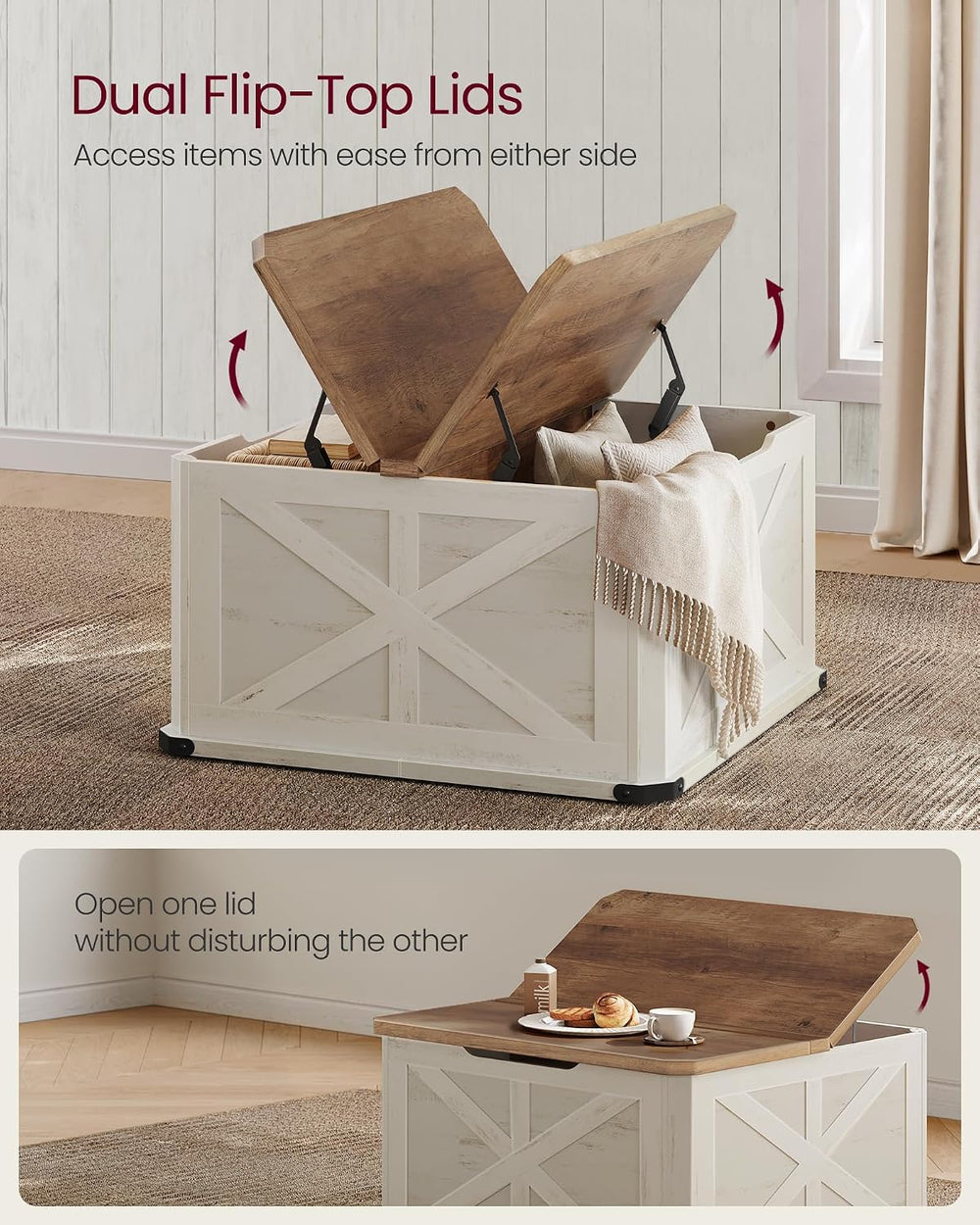 VASAGLE LIRY Collection - Farmhouse Coffee Table with Storage, Square Coffee ...