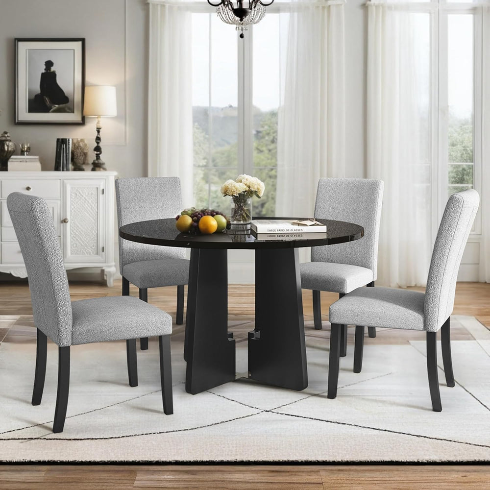 5-Piece Round Dining Table Set, 43-Inch Modern Dining Table and 4 Upholstered...