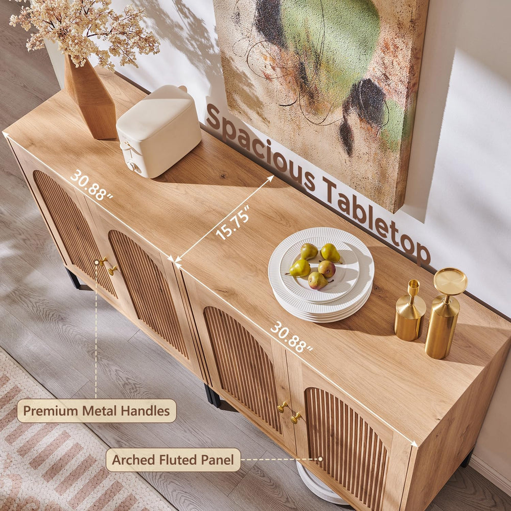 IFGET 61.75" W Modern Arched Sideboard Buffet Cabinet with Storage, Natural