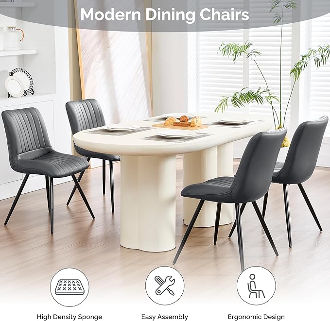 Dining Chairs Set of 5, Modern Dining Chairs with Thick Cushions, PU Leather ...