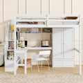 mikibama Full Size Solid Pinewood Loft Bed with Storage Stairs,Charging Station,Bookshelf,Safety Guardrails,Desk and Wardrobe & Drawer for Bedroom,No Box Spring Needed,Easy Assembly,White