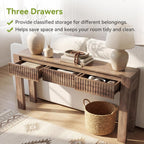 LITTLE TREE 63 Inches Long Console Table with 3 Drawers, Brown Sofa Table Behind Couch for Living Room, Wooden Hallway Foyer Entry Table for Entrance