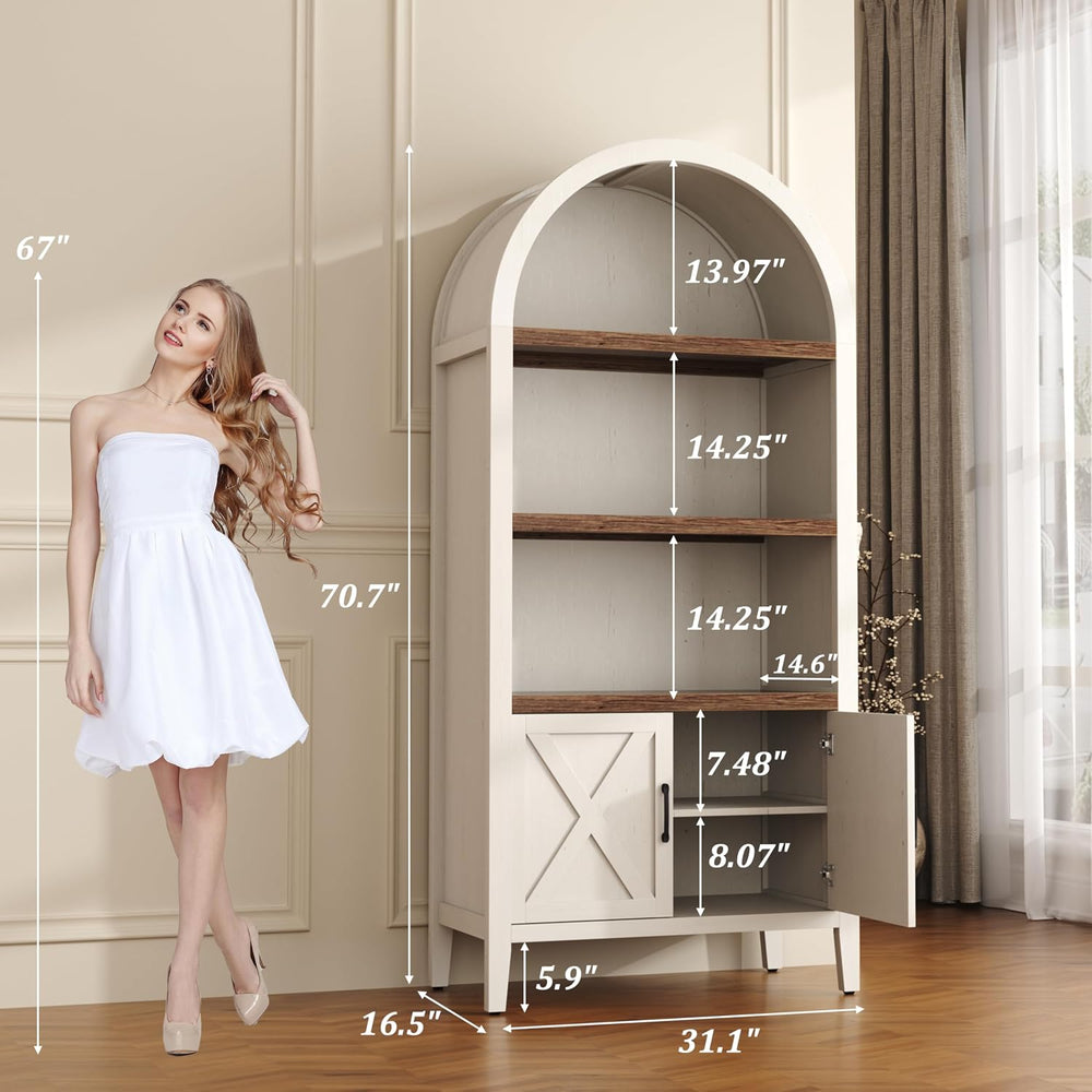 Yusong 71" Tall Arched Bookcase, 5-Tier Arched Bookshelf, Arch Cabinet D...