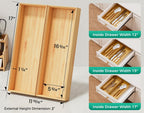 Long Bamboo Kitchen Drawer Organizer Boxes 17" x 6" Wood Pantry Organizers | Set of 2 Stackable Wooden Silverware Utensil Tray for Drawers Bins Cutlery & Flatware Storage for Junk Drawer Bathroom Rv