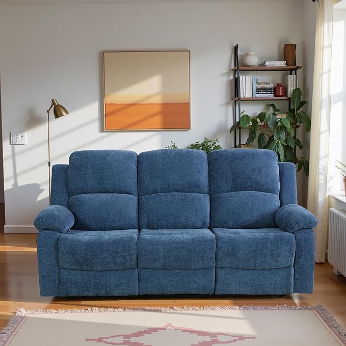 Recliner Sofa Set Couches for Living Room Chair Fluffy Fabric Living Room Furniture Sets, Adjusted Loveseat Loveseat Reclining Couch Furniture Sofa Set for Theater Seating, 3seater, Light Blue