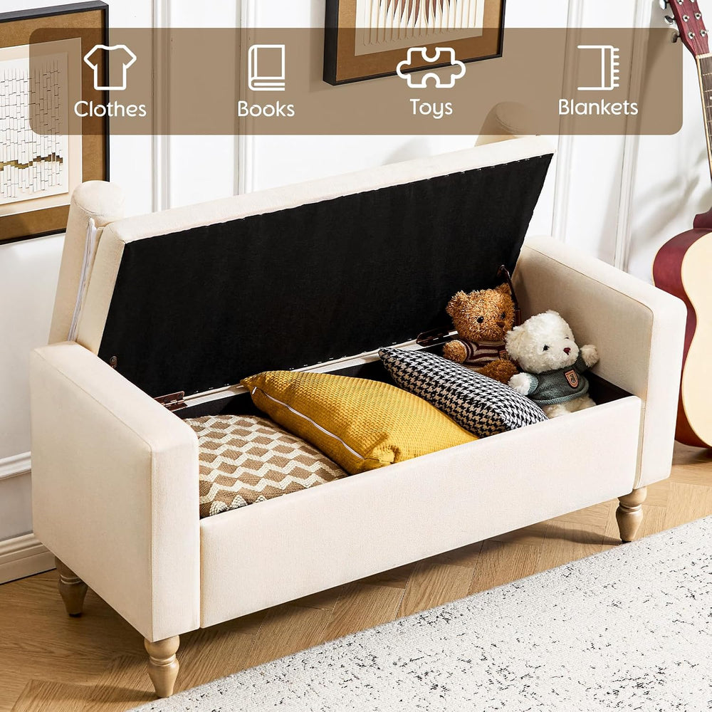 Large Storage Ottoman Bench, 45.7" Linen Upholstered Entryway Bench with...