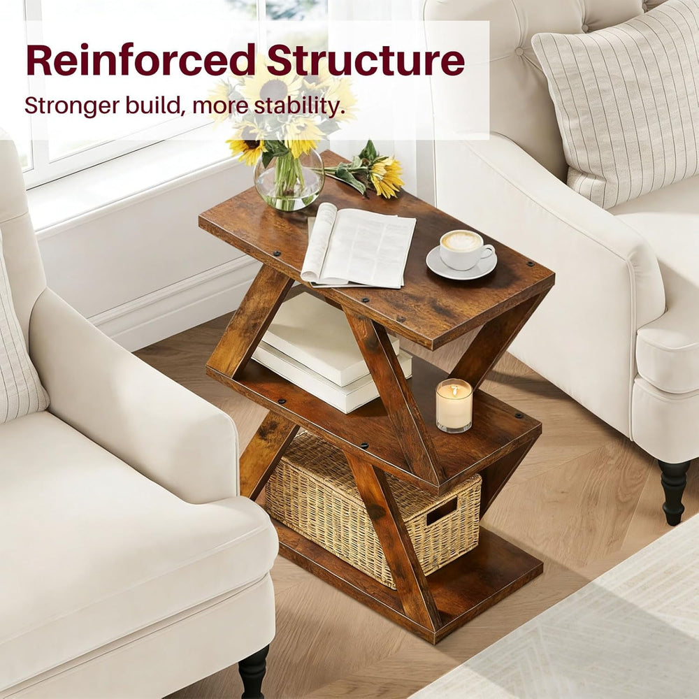 3 Tier Side Table with Side Guard Rails & Anti-Slip Pads, Narrow End Tabl...