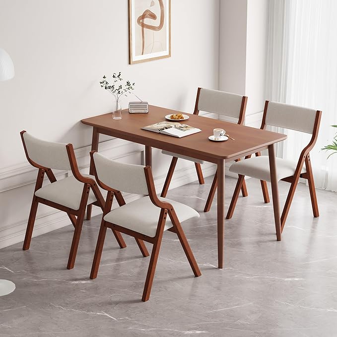 Ball & Cast Upholstered Folding Dining Chairs Set of 2, Foldable Wooden Chair 2-Pack, Portable Office Meeting-Chair for Kitchen Outdoor Activity, Easy Carry & Storage, Cherry+Cream