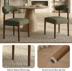 VKNOW Wooden Dining Chairs Set of 4, Modern Upholstered Dining Room Chairs with Walnut Wood Legs and Curved Backrest, Fabric Kitchen Chairs for Farmhouse/Living Room/Dining Room, Green