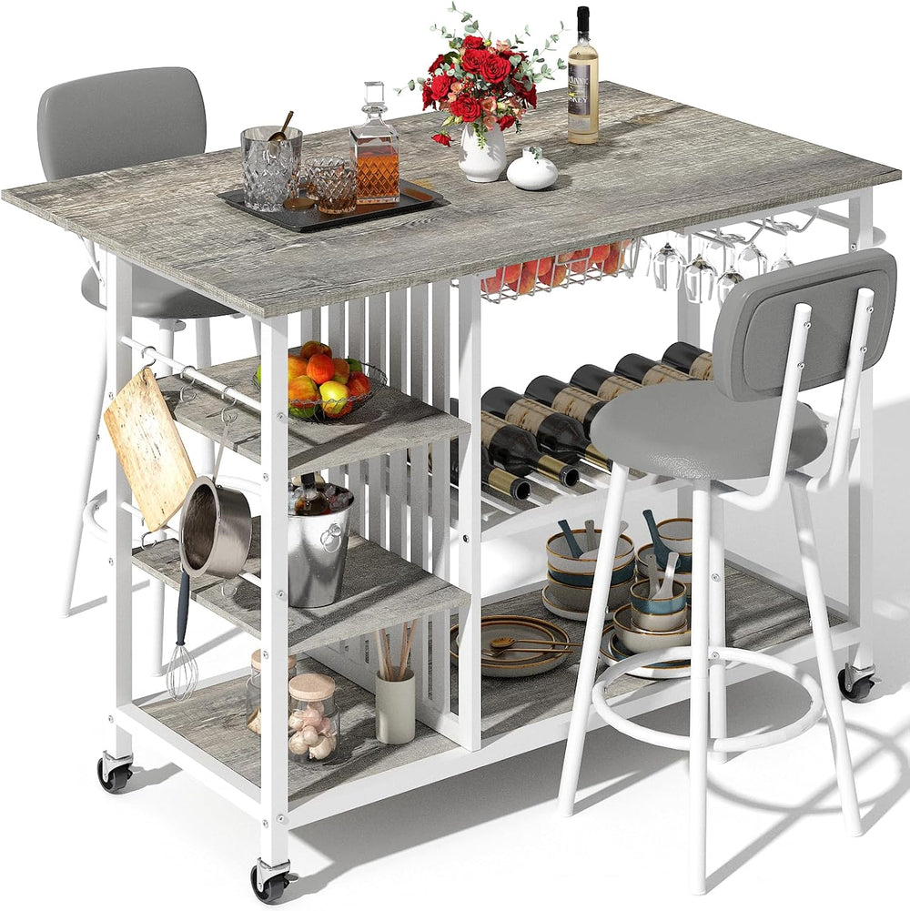 Recaceik Small Kitchen Island Table for 2 with Storage & Seating, Drop Le...