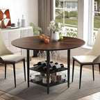 VFK 47" Round Kitchen Table Set with Storage Base & Metal Legs, 5-Piece Wooden Dining Set for 4 to 6 People, Includes 4 Upholstered Chairs for Dining Room, Living Room or Kitchen