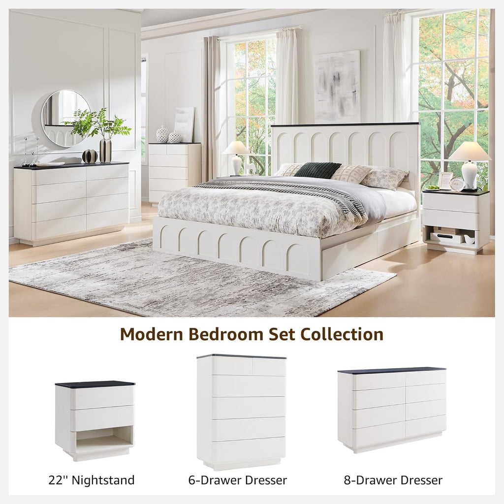 ACCOHOHO Nightstand Set of 2 with Charging Station, 22" Large Modern Bedside Table with 2 Drawers Storage,Push-to-Open End Table for Bedroom,Living Room,Off White