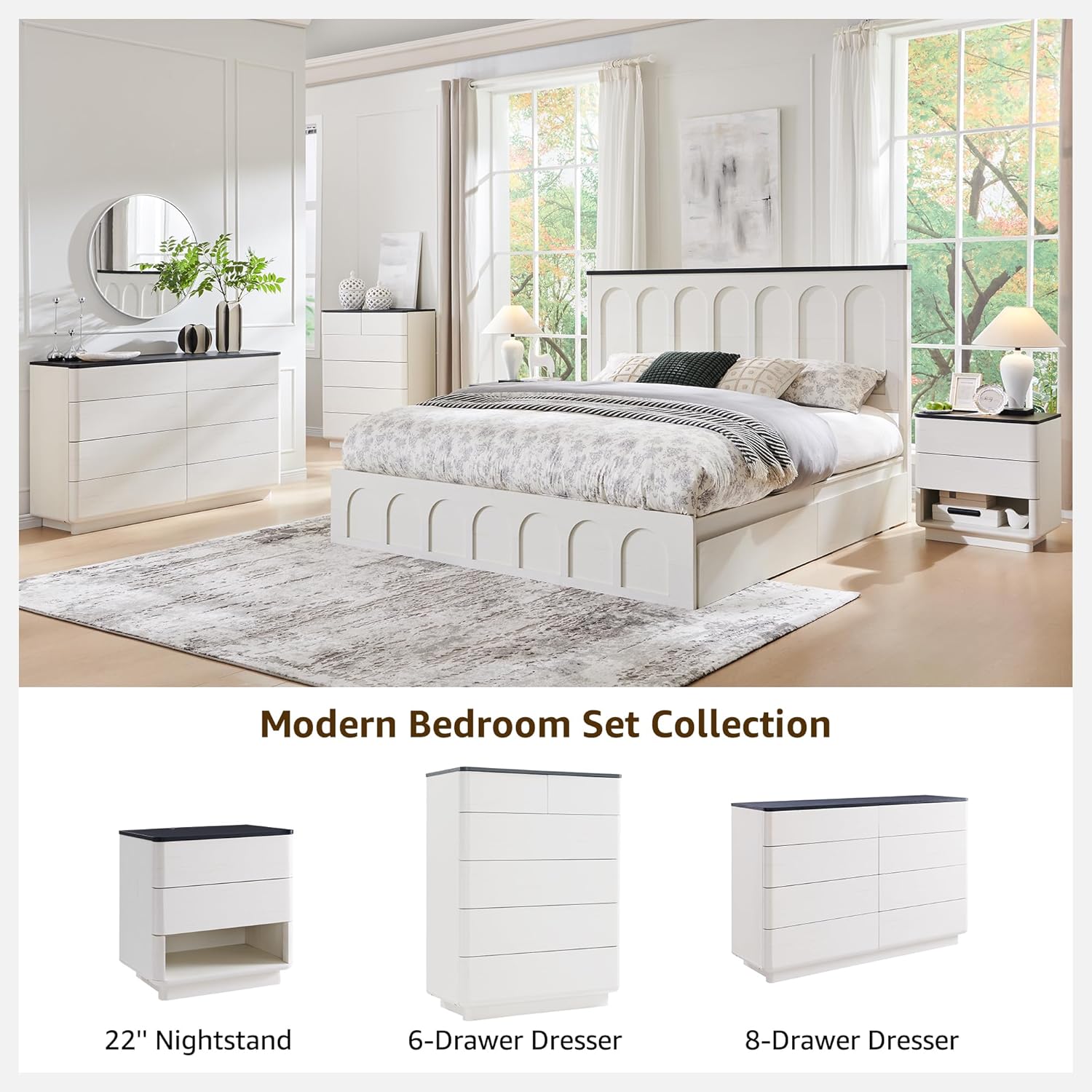 ACCOHOHO Nightstand with Charging Station, 22" Push-to-Open Bedside Table with 2 Storage Drawers, Large Modern End Table for Bedroom,Living Room,White