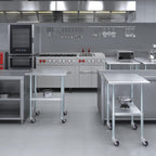 AmGood 30" x 24" Stainless Steel Work Table with Casters | Heavy Duty Metal Utility Table On Wheels | Kitchen Island Cart