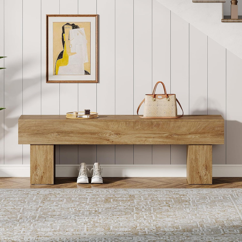 Tribesigns 63" Long Entryway Bench, Rustic Farmhouse End of Bed Bench, W...