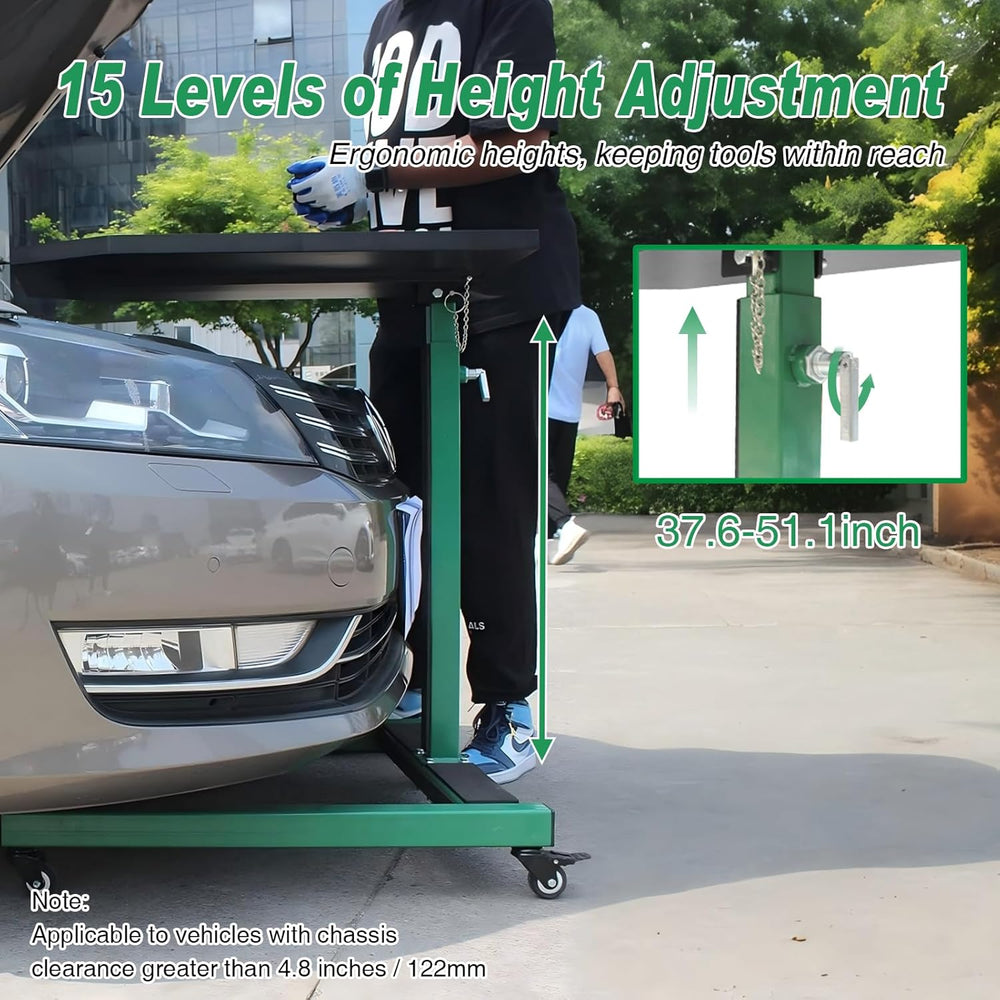 Adjustable Height Mobile Work Table, Foldable Table with Heavy Duty Steel, Ro...