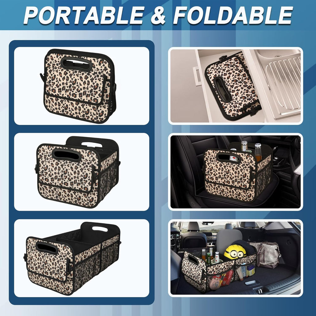 Deosk Car Trunk Organzier for suv,Car Organziers and Storage with 6 Big Pocket for Women/Men 50L Waterproof Polyester Trunk Organzier for Minivan/Truck(Medium,Leopard print)