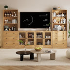TUSY 71" Large TV Stand Set - TV Entertainment Center for TVs up to 65", Media Center with Tempered Glass Doors and Drawer, TV Hutch with Bookshelves for Living Room (Wood, BDDB)