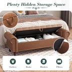Apicizon 60” Bench with Storage, Upholstered Tufted Button Bedroom Bench with Storage, Faux Leather Ottoman Bench for Bedroom, Living Room, Entryway, Yellow Brown