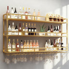 70.8in Wall Mounted Wine Rack, Wine Rack Wall Mounted with Wine Glass Rack, Metal Bar Bottle Display Shelf Wine Cups Hanging Holder, for Home Bar Cafe Decoration (Gold, 70.8 * 10 * 35.5IN)