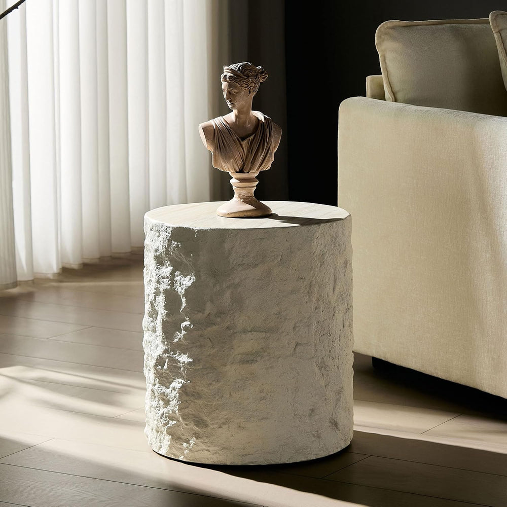 WILLIAMSPACE 15.75" Round End Table Side Table with Cement Stone Pattern...