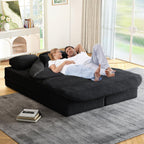 Antetek Convertible Sleeper Sofa, Modern Folding Futon Corduroy Floor Foam Compression Loveseat Sofa Bed Couch, Foldable Full Size Guest Bed with 4 Pillows for Living Room Bedroom Apartment, Black