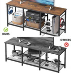 YGEOMER TV Stand Entertainment Center for 55 Inch TVs, with Charging Station and Lights Open Storage Shelves, TV Media Console, Open Storage Shelf with Sound Rack for Living Room, Rustic Brown