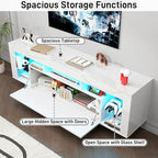 63" Floating High Gloss LED TV Stand for 75" TVs, Wall-Mounted Entertainment Center, Modern Media Console with Open Adjustable Glass Shelf and Hidden Storage Cabinet, White