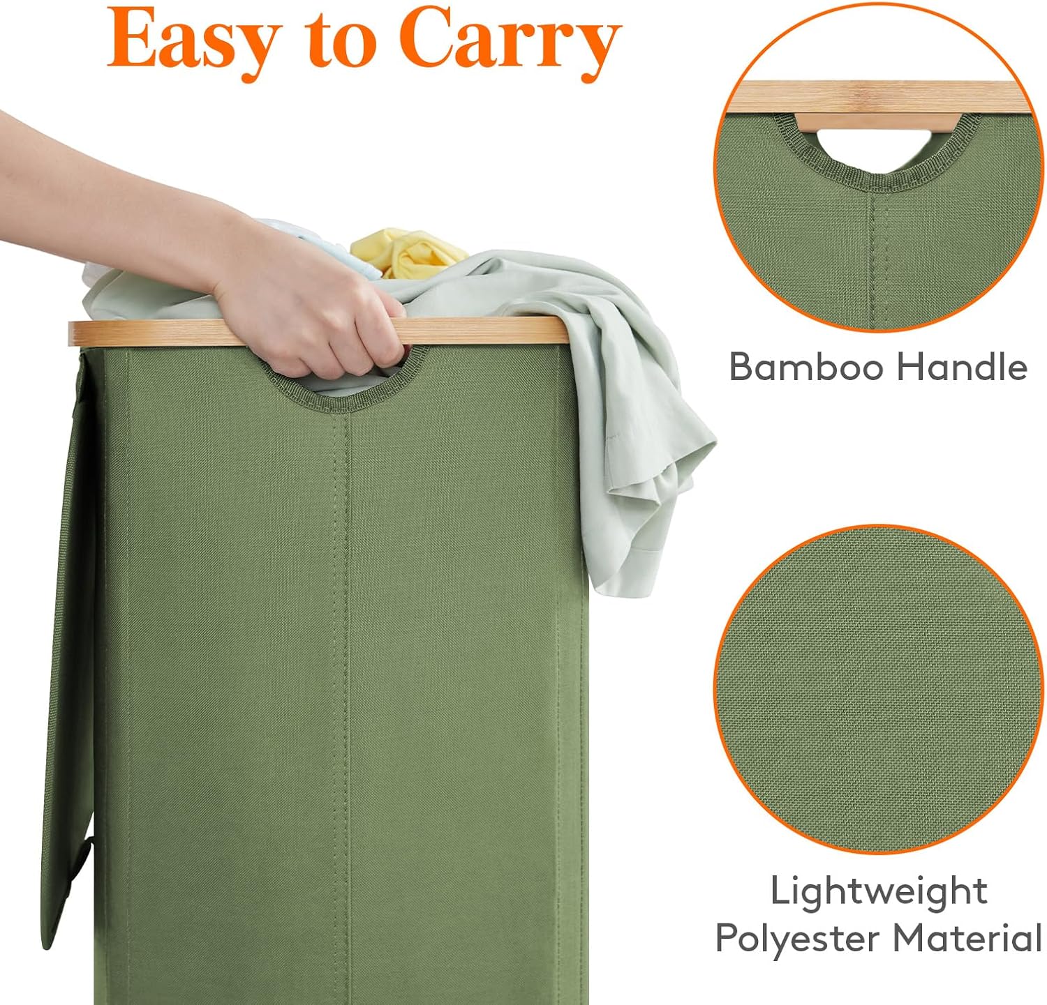 Lifewit 100L Laundry Basket with Lid, Clothes Hampers for Laundry with Bamboo Handles and A Removable Bag, Large Foldable Laundry Hamper for Bedroom, Bathroom, Dorm, Laundry Room, Green