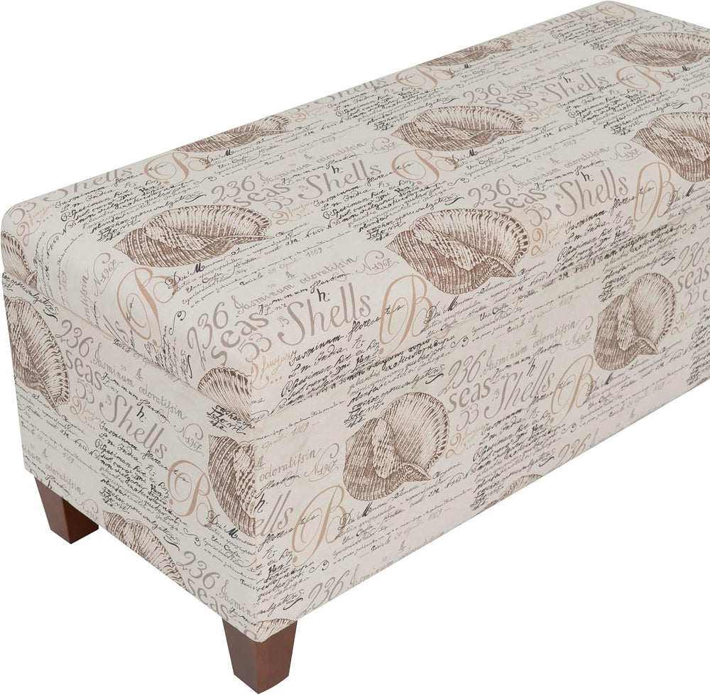 Linon Carmen Ivory and Beige Seashell Upholstered Lift Top Storage Ottoman wi...