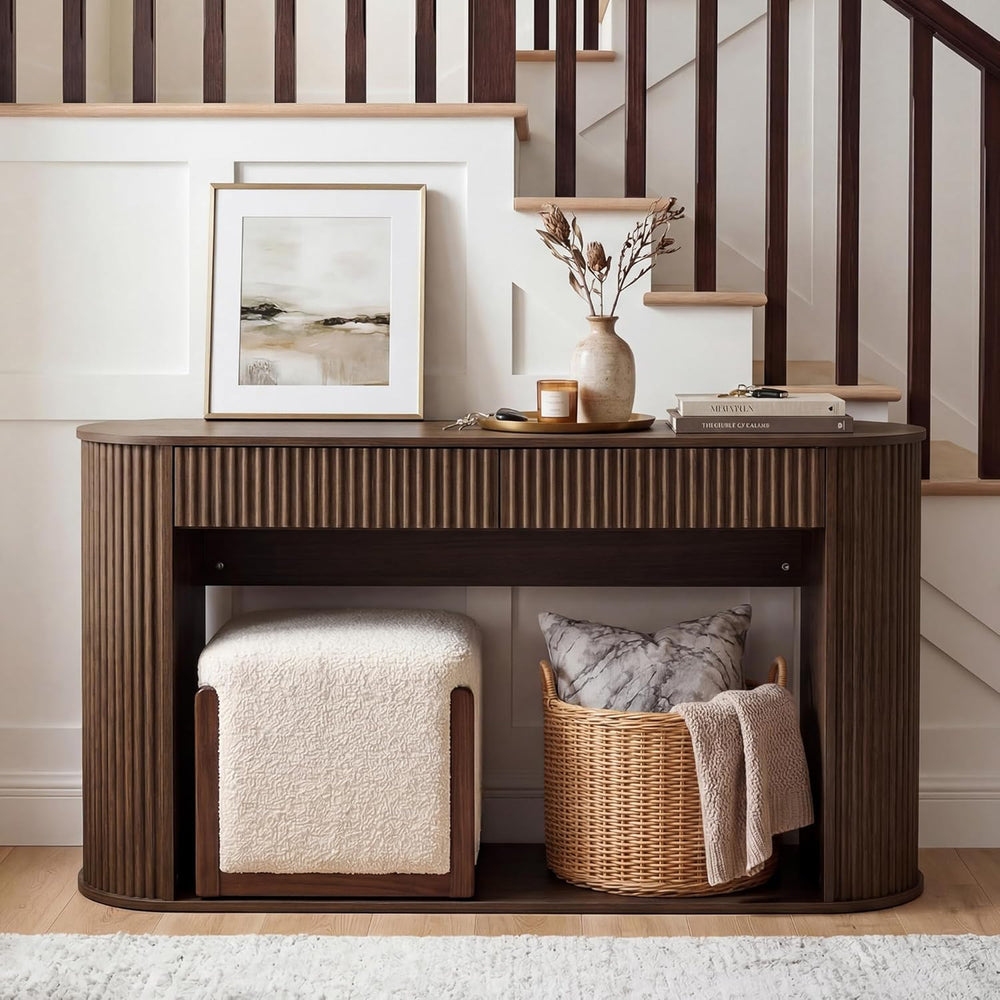 CHITA 47-Inch Fluted Console Table with 2 Drawers，Farmhouse Entryway Table fo...