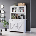 Freestanding Kitchen Pantry Cabinet with Microwave Countertop, Tall Storage Hutch Buffet Cupboard with Adjustable Shelves & Tempered Glass Door, Multifunctional Storage Cabinet for Kitchen Dining Room