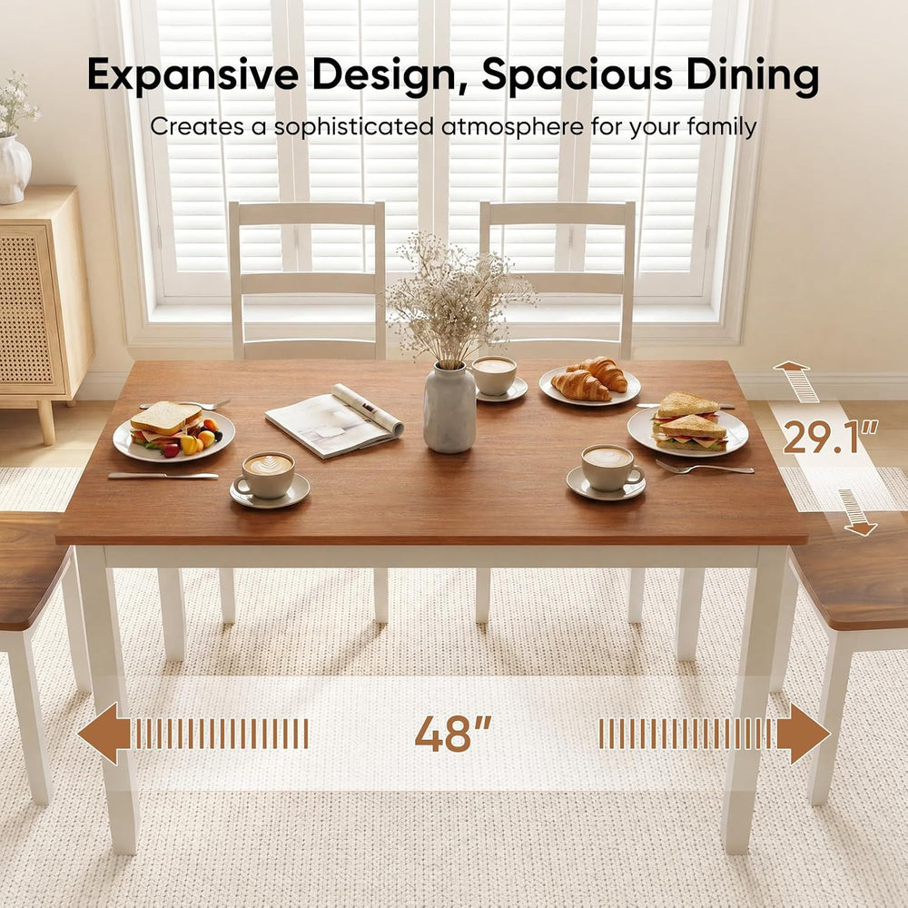 5-Piece Dining Table Set, Kitchen Table Chairs Set of 4, Space-Saving | Farmh...