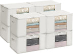 TYEERS Large Storage Bags with Zipper and Clear Window, Cotton Blended Fabric Storage Containers for Seasonal Clothes and Bedding, 23.6x15.7x13.8 Inches, 8-Pack, Beige