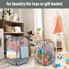 BATTOO Deluxe Strong Mesh Pop up Laundry Hamper Basket with Side Pocket for Laundry Room, Bathroom, Kids Room, College Dorm or Travel 2 Pack White
