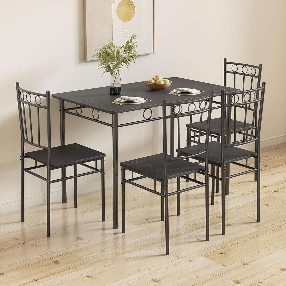 Dining Table Set for 4, 5-Piece Kitchen Table and Chairs, Rectangular Dining ...