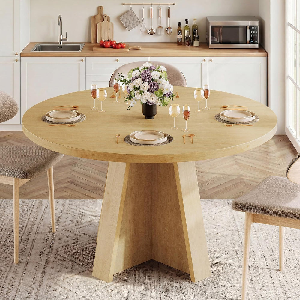 iPormis 47-Inch Round Dining Table for 4-6 People, Modern Wooden Kitchen Tabl...