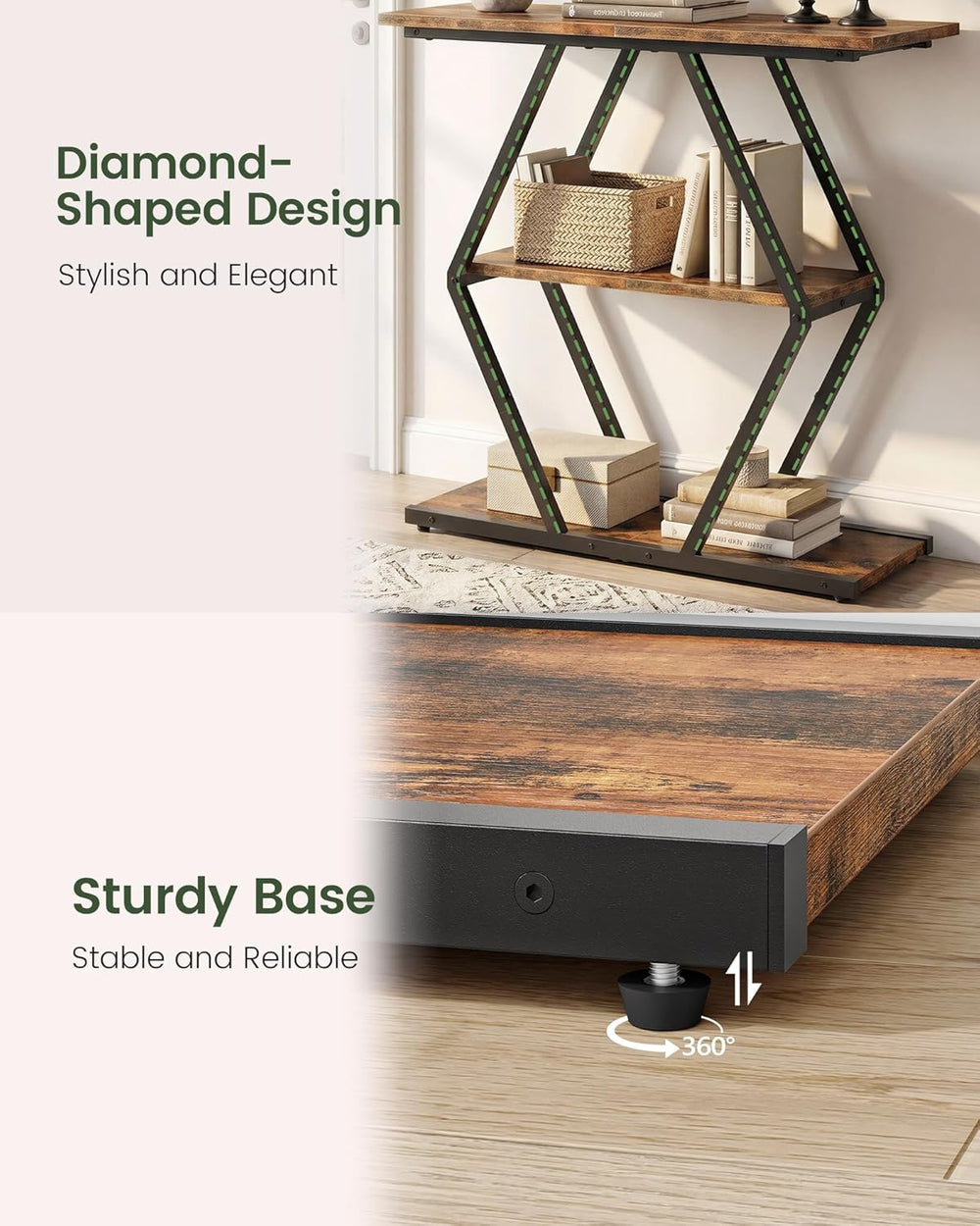CHOEZON 3-Tier Console Table, Entryway Table, Sofa Table with Open Shelves, D...