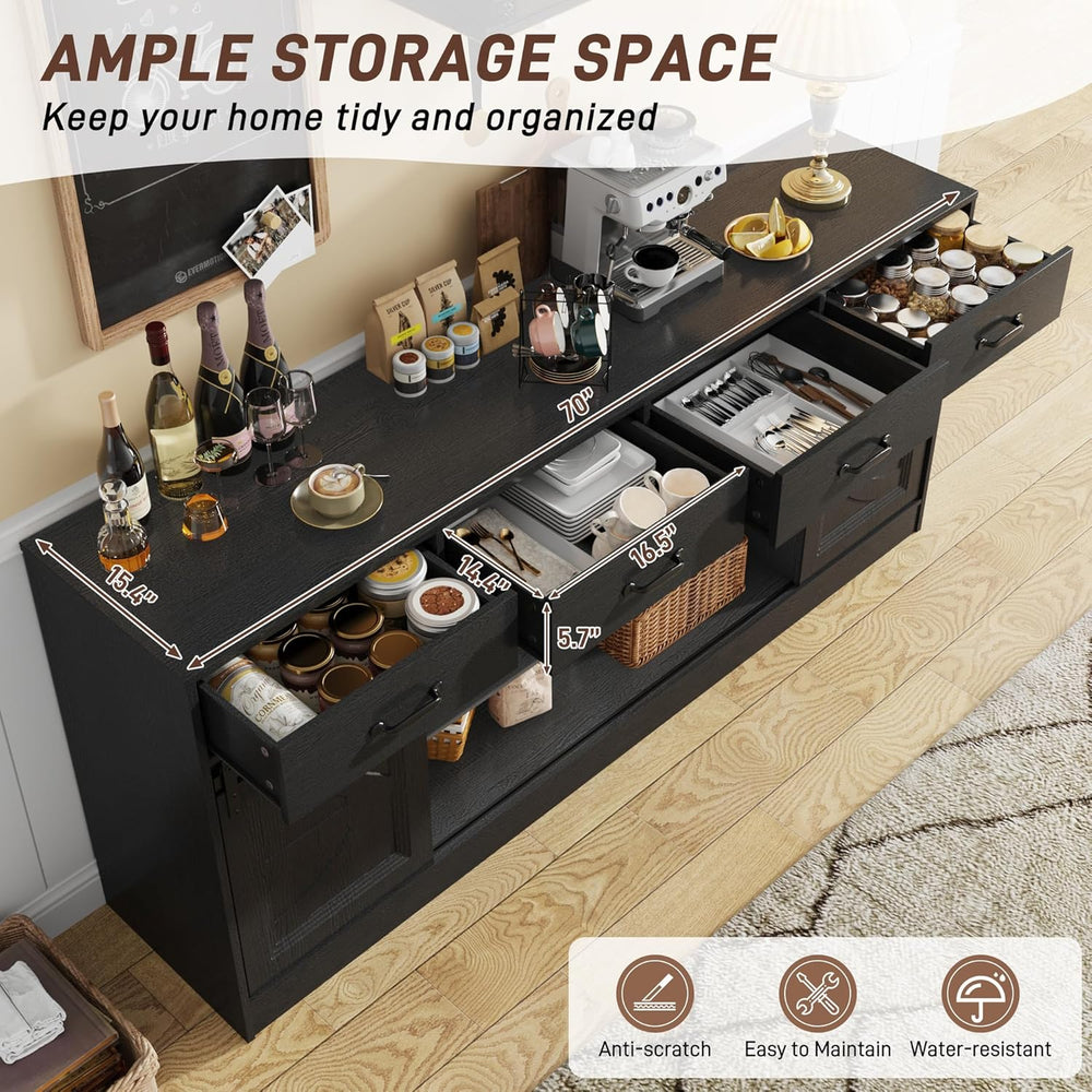 70” Large Buffet Sideboard Cabinet w/4 Drawer,Farmhouse Coffee Bar Cabinet Bu...