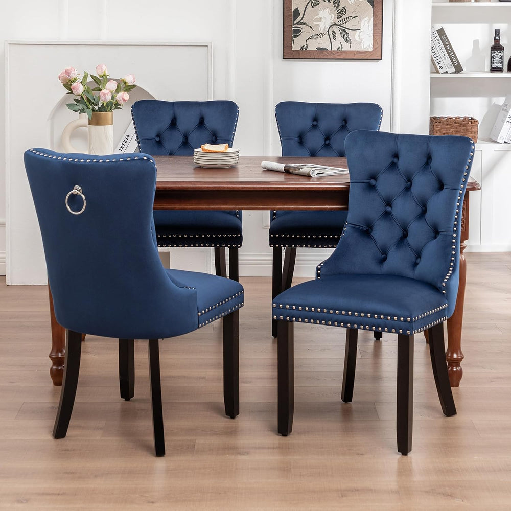 Mid Century Modern Dining Chair Set of 4 Velvet Upholstered Dining Accent Cha...